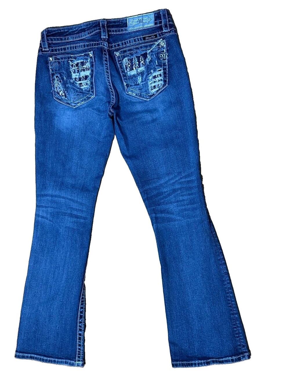 Miss Me Cowboy Western Jeans Signature Bootcut Size 30x31 Blue Rhinestones